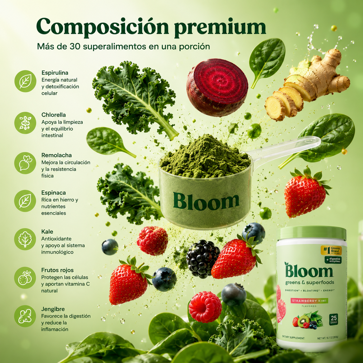 BLOOM GREENS 303G – APOYO DIGESTIVO Y BIENESTAR DIARIO 🍓🥝✨ OFERTA ESPECIAL