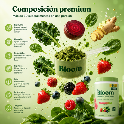 BLOOM GREENS 303G – APOYO DIGESTIVO Y BIENESTAR DIARIO 🍓🥝✨ OFERTA ESPECIAL