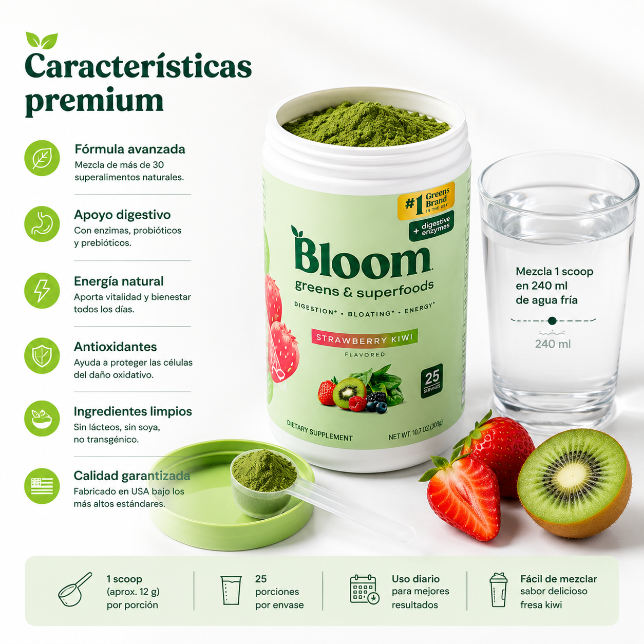 BLOOM GREENS 303G – APOYO DIGESTIVO Y BIENESTAR DIARIO 🍓🥝✨ OFERTA ESPECIAL