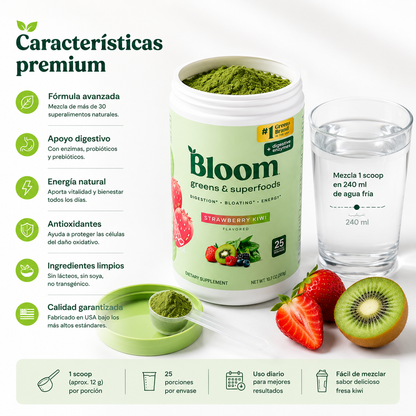 BLOOM GREENS 303G – APOYO DIGESTIVO Y BIENESTAR DIARIO 🍓🥝✨ OFERTA ESPECIAL