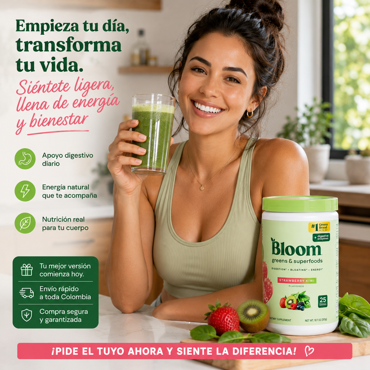 BLOOM GREENS 303G – APOYO DIGESTIVO Y BIENESTAR DIARIO 🍓🥝✨ OFERTA ESPECIAL