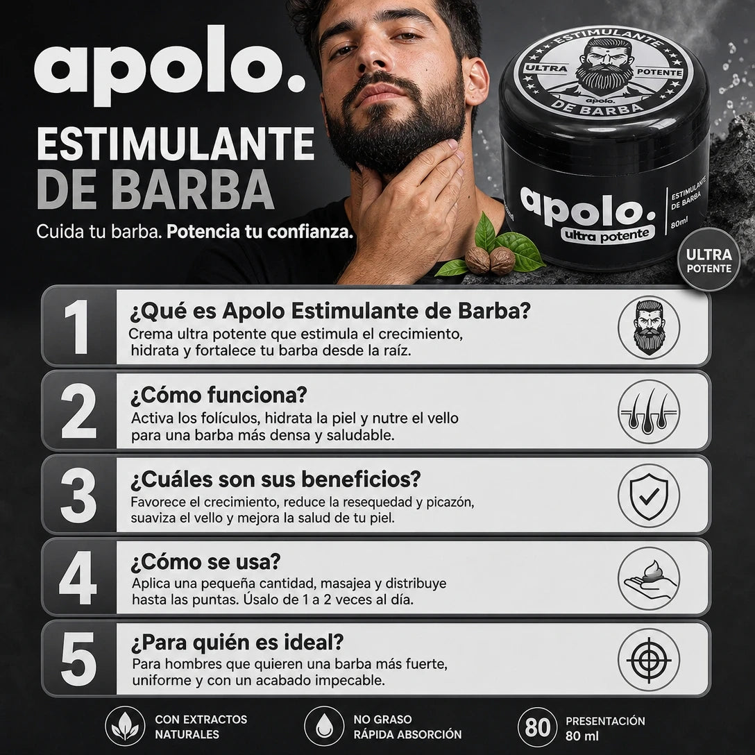CREMA ESTIMULANTE PARA BARBA APOLO ULTRA POTENTE 80ML 🧔🔥 | ¡BARBA MÁS DENSA Y CUIDADA!