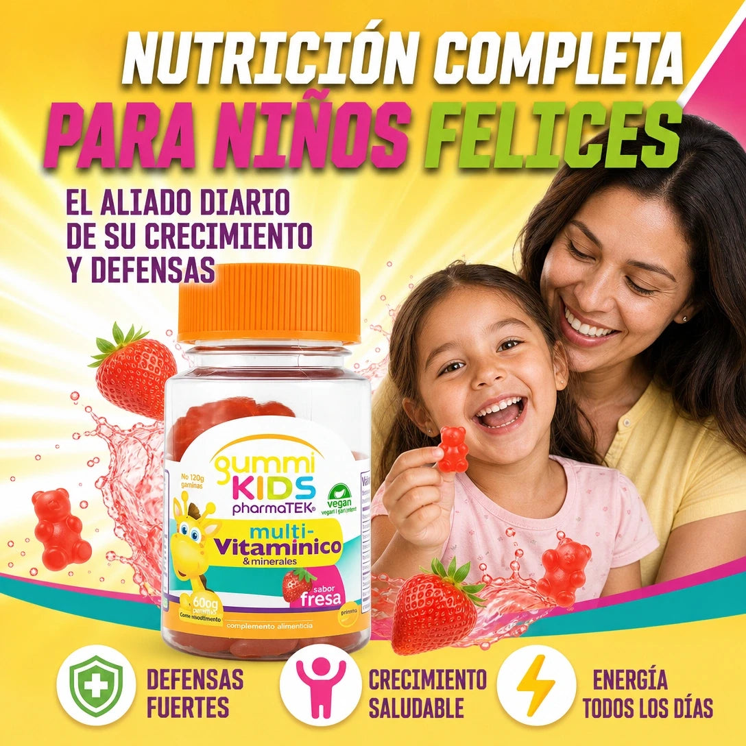 🍓 MULTIVITAMÍNICO KIDS 60 GOMITAS — NUTRICIÓN DIARIA Y SABOR A FRESA 😍✨