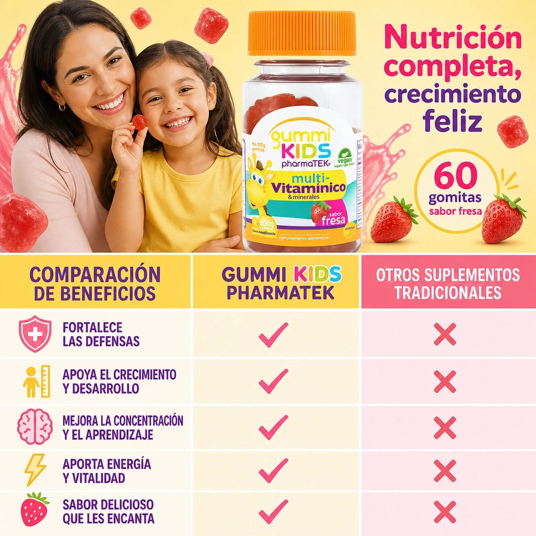 🍓 MULTIVITAMÍNICO KIDS 60 GOMITAS — NUTRICIÓN DIARIA Y SABOR A FRESA 😍✨