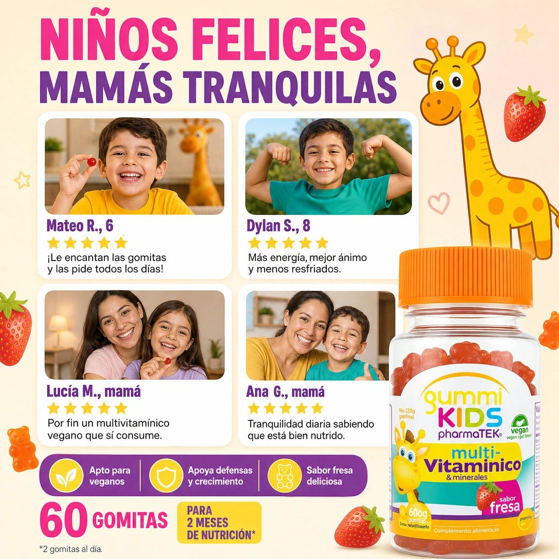 🍓 MULTIVITAMÍNICO KIDS 60 GOMITAS — NUTRICIÓN DIARIA Y SABOR A FRESA 😍✨