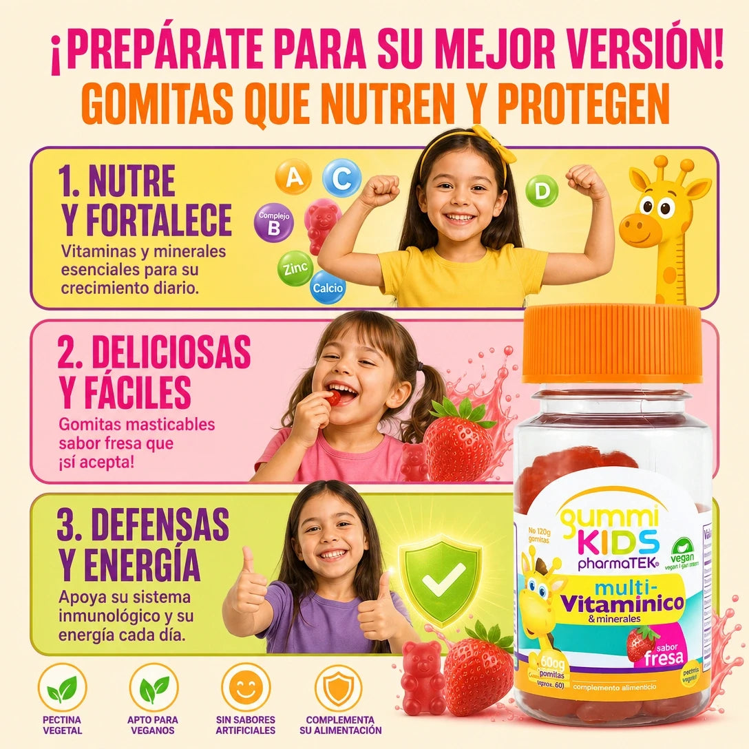 🍓 MULTIVITAMÍNICO KIDS 60 GOMITAS — NUTRICIÓN DIARIA Y SABOR A FRESA 😍✨
