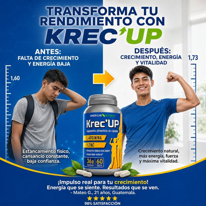 KREC KREC UP 60 CÁPSULAS 🌱💪 APOYO NATURAL PARA CRECIMIENTO, MÚSCULOS Y RENDIMIENTO ⚡🔥