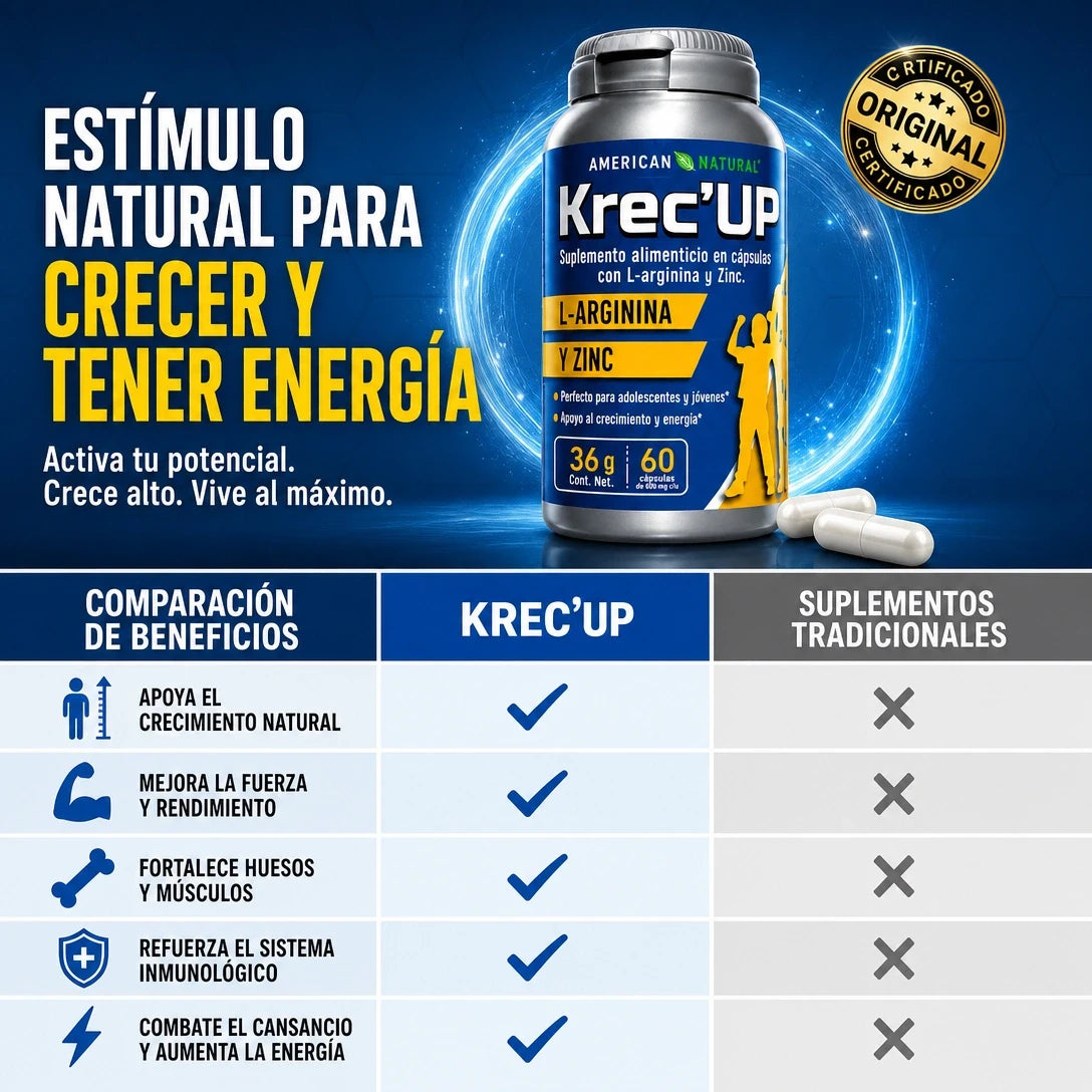 KREC KREC UP 60 CÁPSULAS 🌱💪 APOYO NATURAL PARA CRECIMIENTO, MÚSCULOS Y RENDIMIENTO ⚡🔥
