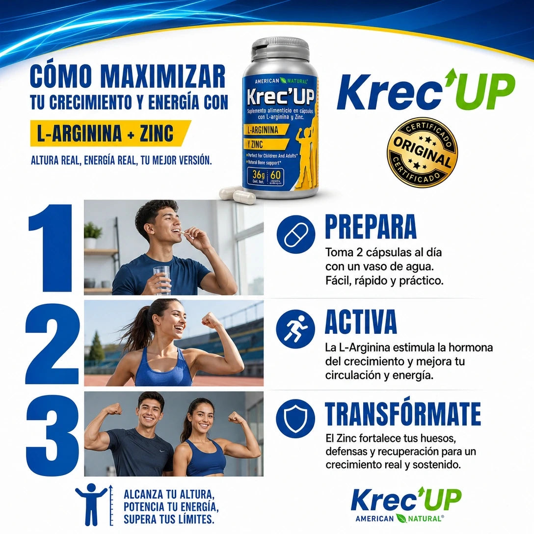 KREC KREC UP 60 CÁPSULAS 🌱💪 APOYO NATURAL PARA CRECIMIENTO, MÚSCULOS Y RENDIMIENTO ⚡🔥