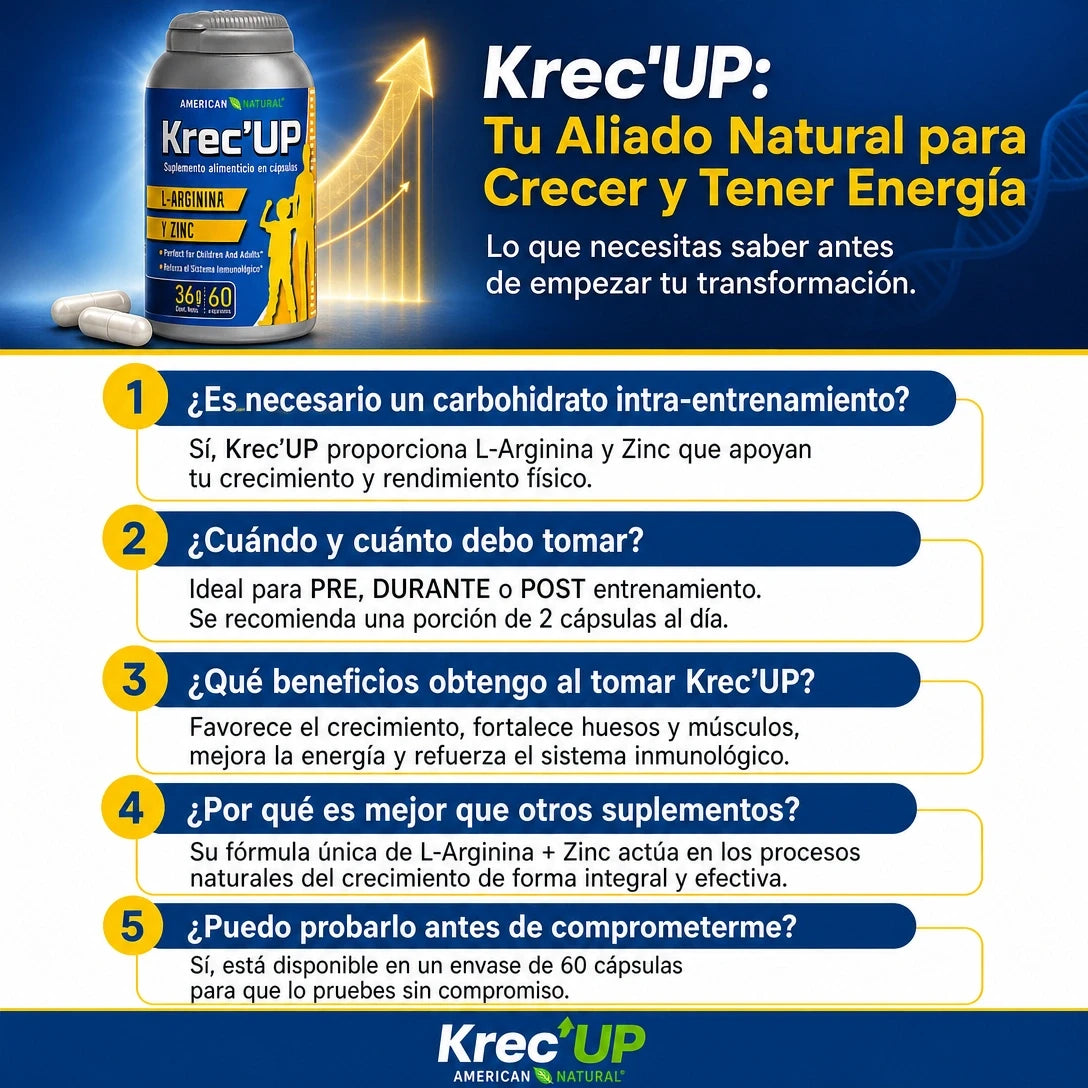 KREC KREC UP 60 CÁPSULAS 🌱💪 APOYO NATURAL PARA CRECIMIENTO, MÚSCULOS Y RENDIMIENTO ⚡🔥