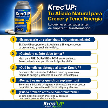 KREC KREC UP 60 CÁPSULAS 🌱💪 APOYO NATURAL PARA CRECIMIENTO, MÚSCULOS Y RENDIMIENTO ⚡🔥