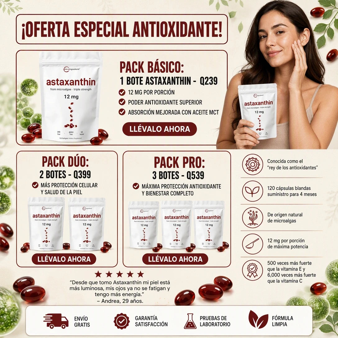 ASTAXANTINA PREMIUM 12MG X60 – ANTIOXIDANTE DIARIO - 2 MESES DE BIENESTAR ✨🔥