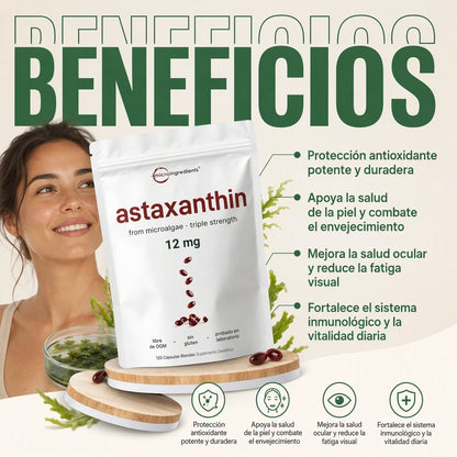 ASTAXANTINA PREMIUM 12MG X60 – ANTIOXIDANTE DIARIO - 2 MESES DE BIENESTAR ✨🔥