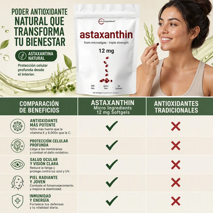 ASTAXANTINA PREMIUM 12MG X60 – ANTIOXIDANTE DIARIO - 2 MESES DE BIENESTAR ✨🔥
