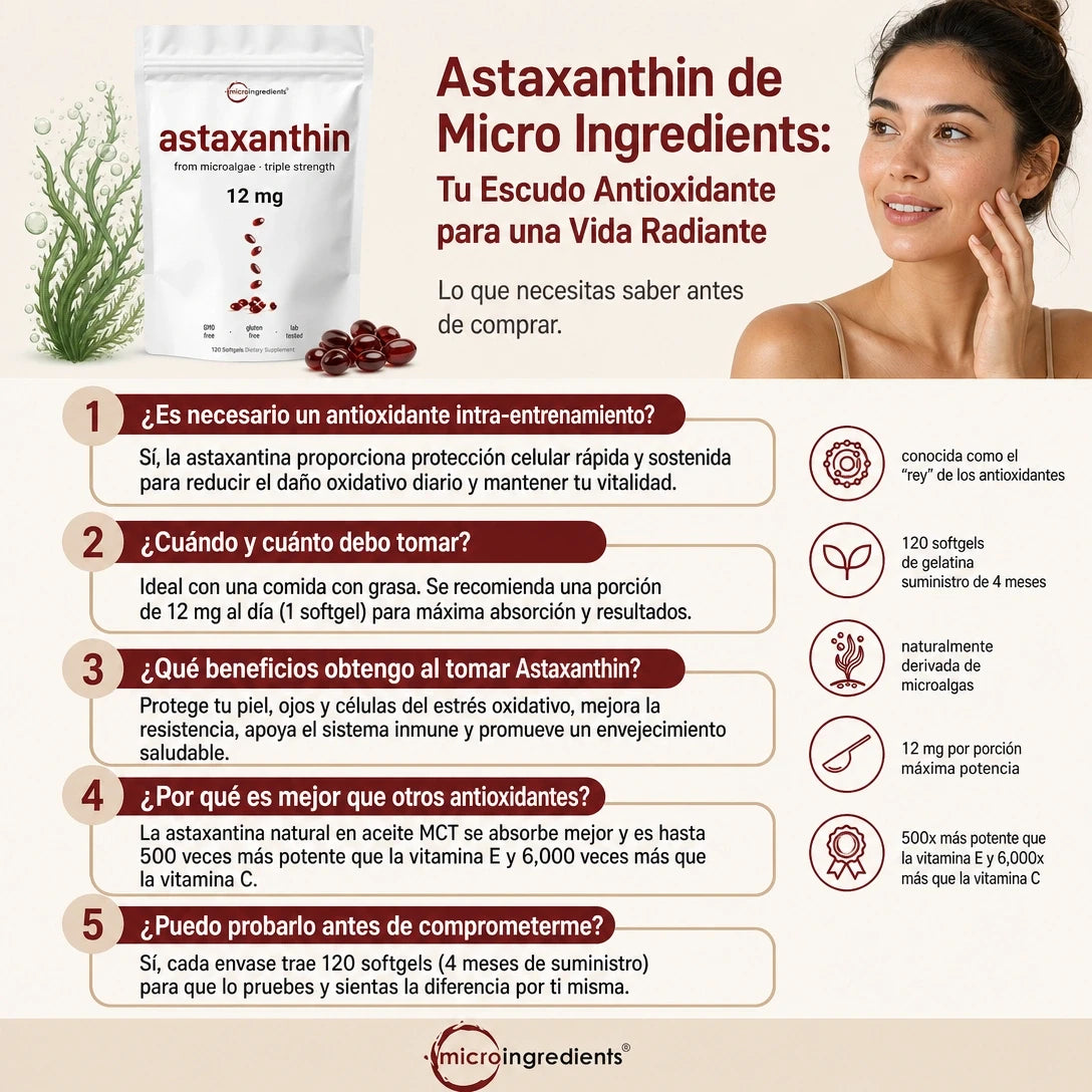 ASTAXANTINA PREMIUM 12MG X60 – ANTIOXIDANTE DIARIO - 2 MESES DE BIENESTAR ✨🔥
