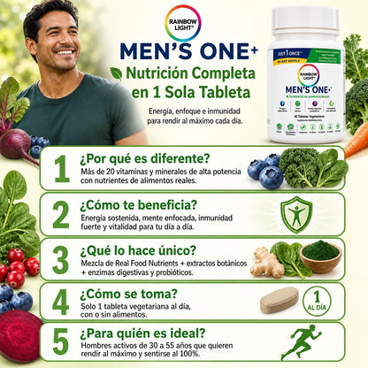 MEN’S ONE+ MULTIVITAMÍNICO COMPLETO PARA HOMBRES 💪🌿 ¡NUTRICIÓN DIARIA EN 1 TABLETA! ⚡
