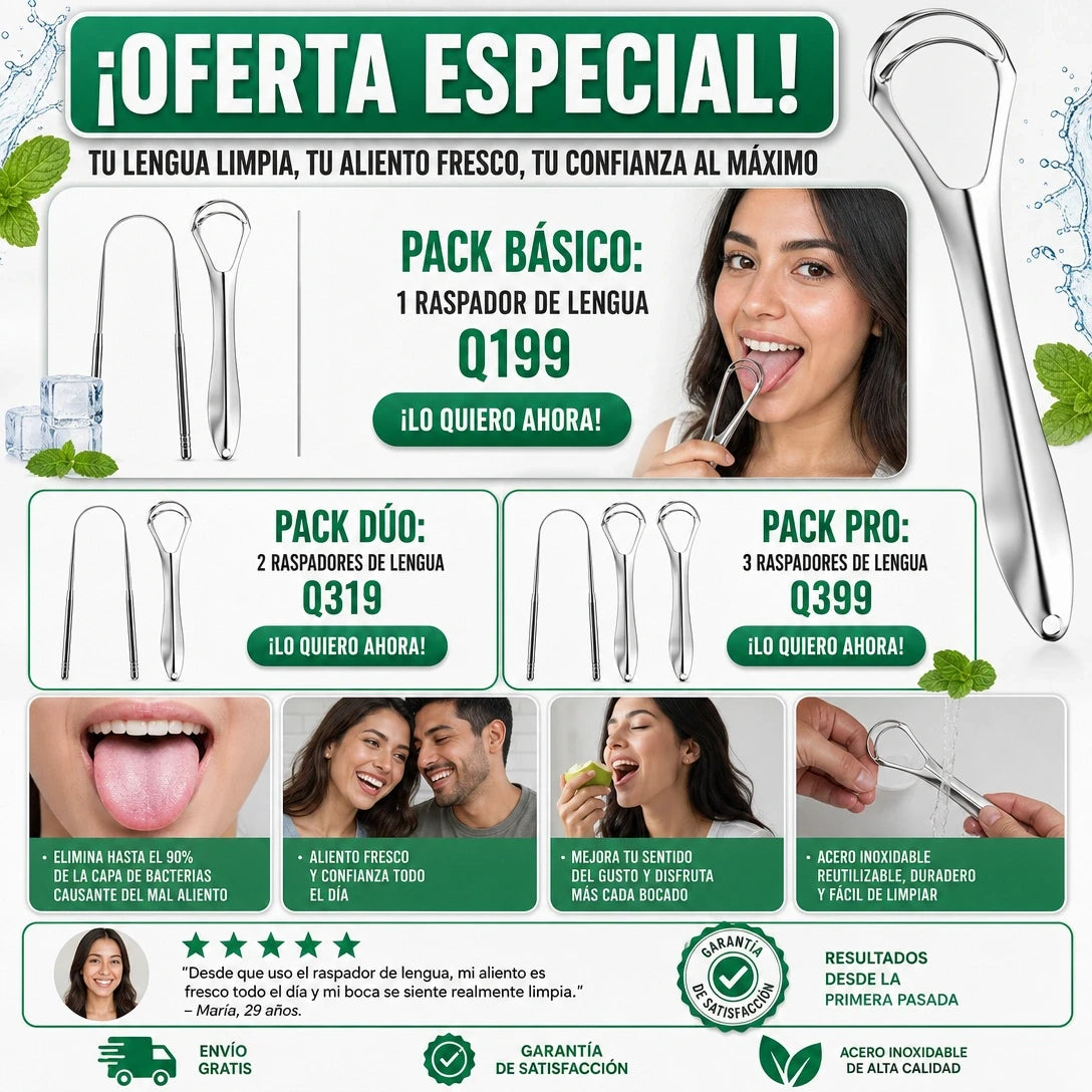 🦷 KIT LIMPIADOR LENGUA PRO™ | Respira Fresco, Sonríe Seguro | ENVÍO GRATIS A GUATEMALA